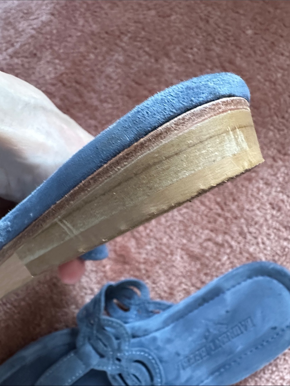 Laurent Effel Blue Suede Thong Sandals, Cutout Strap Slip On - Picture 11 of 13